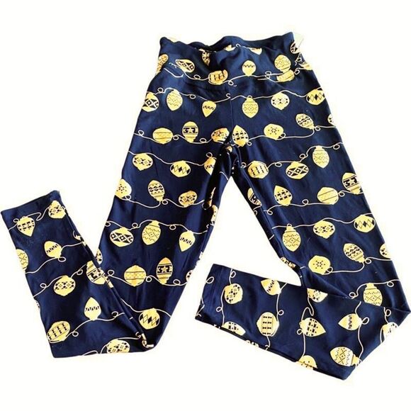 Derek Heart Holiday Leggings Black Shiny Gold Ornament Patterned Christmas Pant - Picture 1 of 11